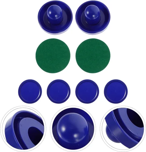Vista 5 de Air Hockey Pushers and Pucks Set, 96mm Blue Plastic Pushers (2), 64mm Blue Plastic Pucks (4) Felt Pads (2) Replacement Accessories for Table Hockey