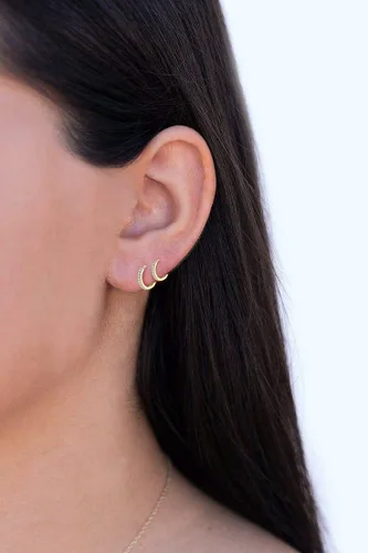 Vista 2 de Aretes pequeños en forma de círculo de plata de ley 925 con circonia cúbica, 3 pares de aros chapados en oro blanco de 14 quilates para piercing
