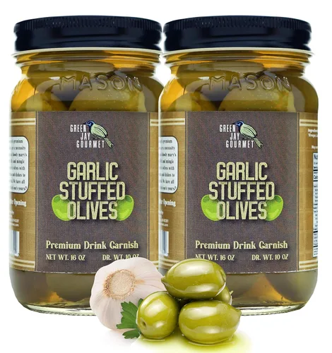 Vista 25 de Green Jay Gourmet Aceitunas Rellenas de Almendra – Aceitunas Verdes Rellenas de Almendra para Decoración de Cócteles y Tabla de Quesos – Aceitunas