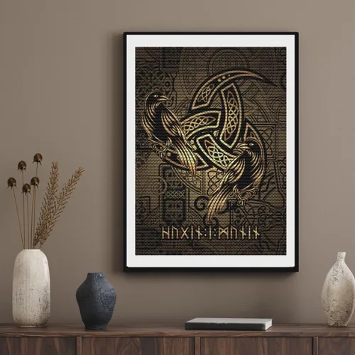 Vista 3 de QAZWSX Kit de pintura de diamante 5D para adultos y niños, cuervo vikingo redondo, taladro completo, kit de arte de diamantes para decoración