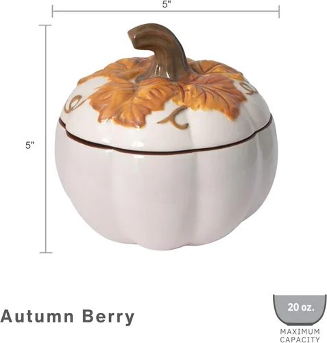 Vista 4 de Pfaltzgraff Cuenco de calabaza cubierto de bayas de otoño, capacidad para 20 onzas, color crema