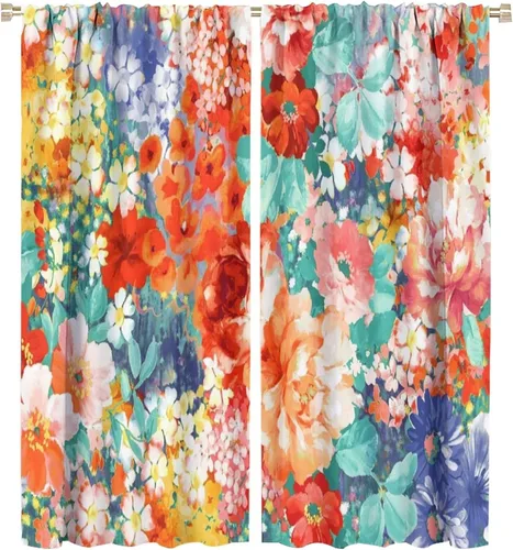 Vista 212 de Cortinas opacas con estampado de flores de cachemira, estampado de cachemira sobre fondo blanco, para decoración del hogar, cocina, restaurante