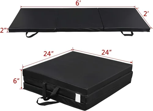 Vista 3 de HomGarden Colchoneta para gimnasia de 6 x 2 pulgadas de grosor, alta densidad, antidesgarros, plegable, para gimnasio, aeróbicos, con asas de Varios