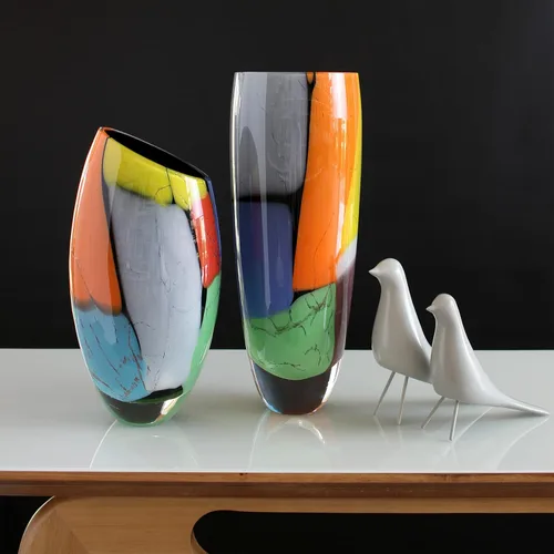 Vista 4 de Ca D Oro - Jarrón de cristal de color con astillas sopladas a mano de Murano - Modelo 333 MS