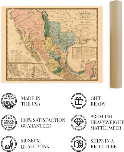 Vista 4 de HISTORIX Vintage 1846 Mapa de Estados Unidos de México, arte histórico de pared de 18 x 24 pulgadas, mapa antiguo de los Estados de México