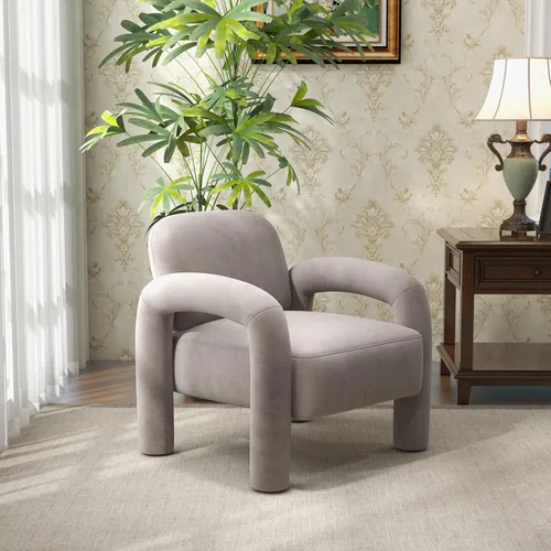 Vista 24 de Silla decorativa moderna, cómoda silla tapizada de terciopelo, acogedora silla individual de tocador, silla de barril copetudo, silla de lectura