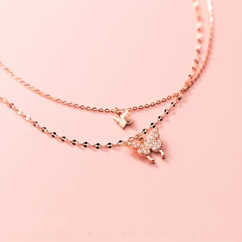 Vista 3 de SLUYNZ Gargantilla de plata de ley 925 con circonita cúbica para mujer, collar con capas de mariposa