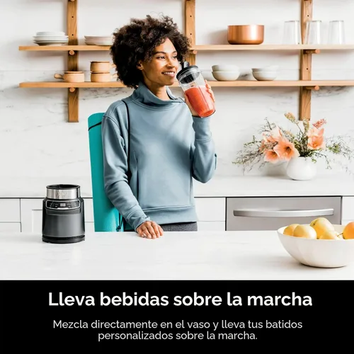 Vista 7 de Ninja BN400 Nutri Pro - Licuadora personal compacta, tecnología Auto-iQ, 1000 vatios, para bebidas congeladas, batidos, salsas y más, con tazas