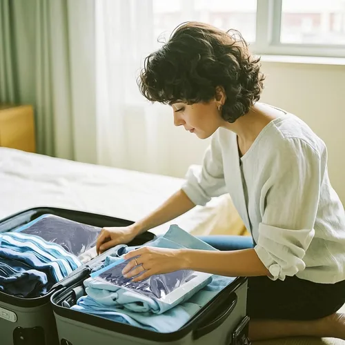 Vista 6 de 10 bolsas de compresión sin necesidad de vacío, 3 tamaños, bolsas de vacío de viaje para embalaje de equipaje, bolsa enrollable para ahorro