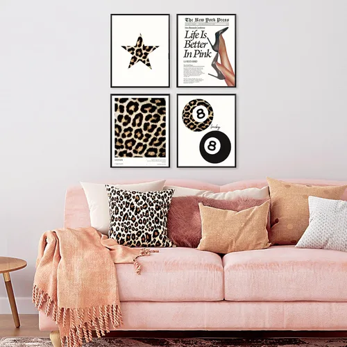 Vista 4 de Locomiss Pósteres de arte de pared de leopardo blanco y negro, decoración de habitación con estampado de leopardo, estampado retro de guepardo funky