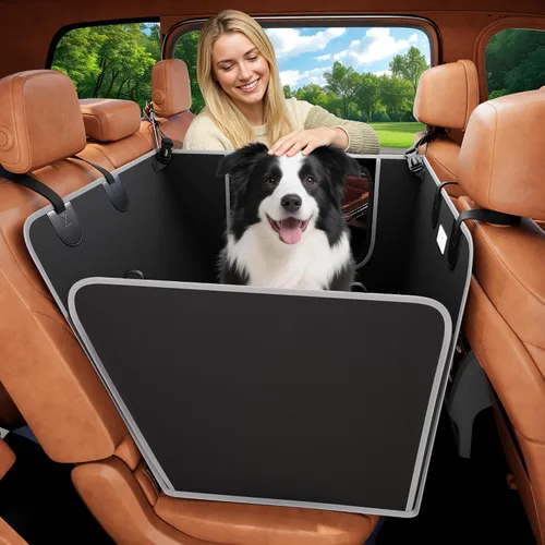 Vista 8 de njnj Funda de asiento de coche para asiento trasero de perro - Impermeable para perros de media hamaca para autos, protector de asiento trasero