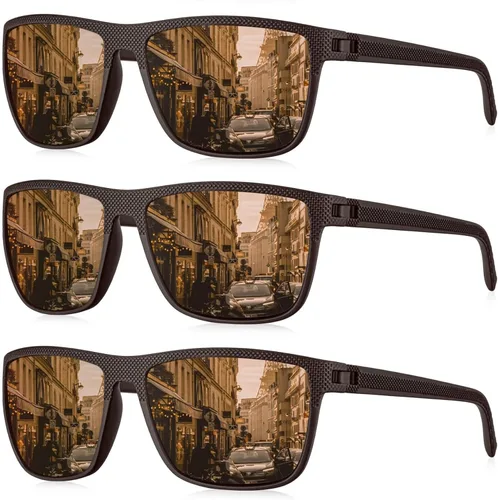 Vista 39 de KALIYADI Gafas de sol polarizadas para hombre, gafas de sol ligeras con protección UV para conducir, pescar y jugar golf (3 unidades) Negro