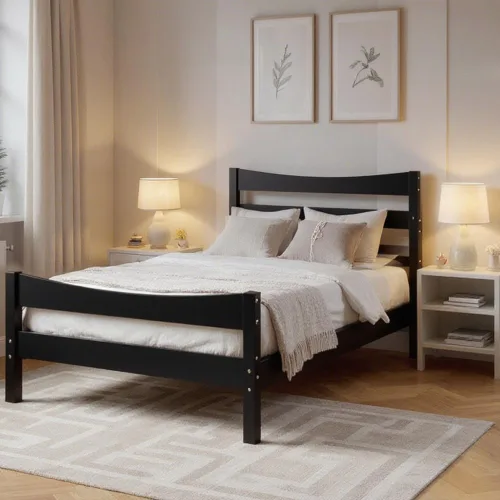 Vista 4 de NAFORT Marco de cama de madera de tamaño individual, base de cama con cabecera y estribo, marcos de cama para niños y niñas, base de colchón