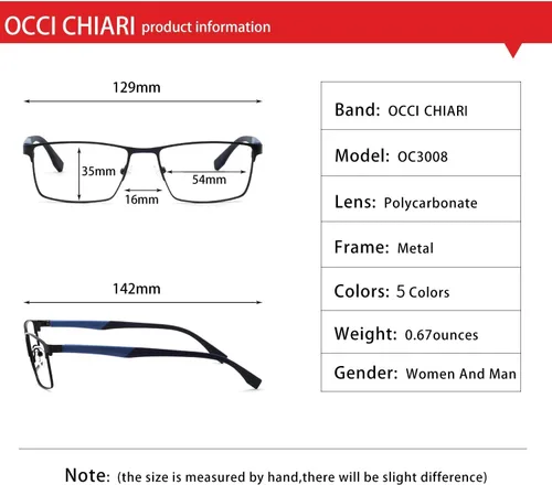 Vista 5 de Occi Chiari - Gafas de metal para hombre con marco óptico transparente, Rojo