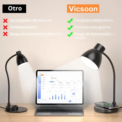 Vista 7 de Lámpara LED de escritorio para oficina en casa con cargador Negro