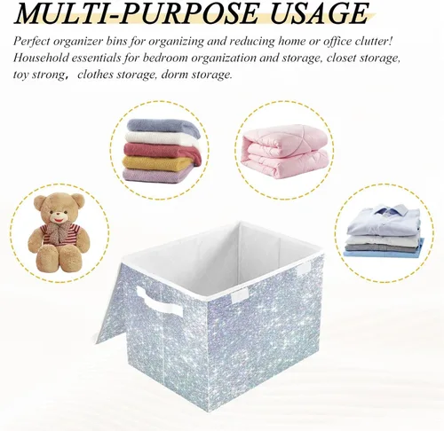 Vista 7 de Ollabaky Contenedor de almacenamiento plegable más grande con purpurina brillante, caja de almacenamiento decorativa de tela, organizador de cubos