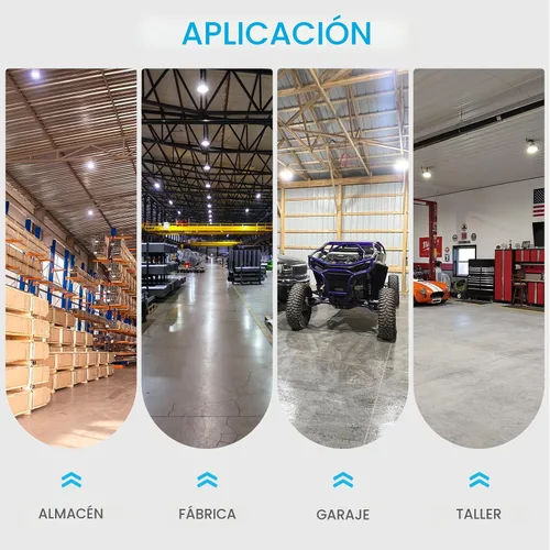 Vista 8 de HYPERLITE Luces LED High Bay de 100 W, 14,500 lm (145 lm/w) 5000 K, 1-10 V, regulable, cable de 5' con enchufe de 110 V, gancho de EE. UU., listado