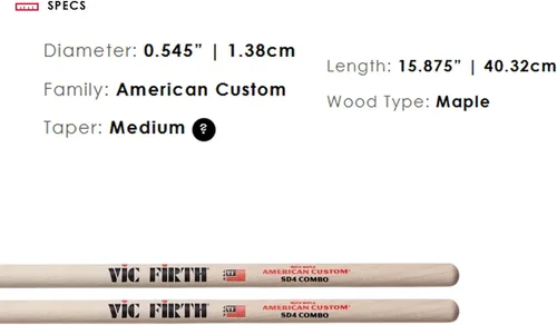 Vista 7 de Vic Firth Baquetas combinadas American Custom SD4