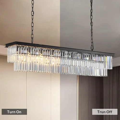 Vista 6 de NOXARTE Candelabros Rectangulares para Comedor, Candelabro de Cristal Rectangular Moderno Negro de 8 Luces, Accesorio Colgante para Isla de Cocina