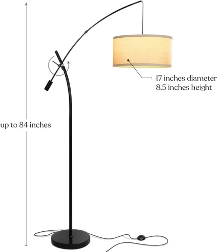 Vista 3 de Brightech Grayson Lámpara de pie LED de arco para oficina y sala de estar, lámpara de brazo ajustable en estilo industrial para lectura de Negro