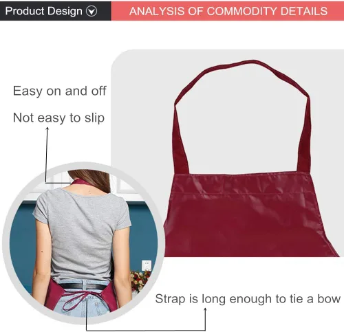 Vista 5 de Aceite de cocina de PU y delantales impermeables para mujeres con bolsillo para cocinar y lavar