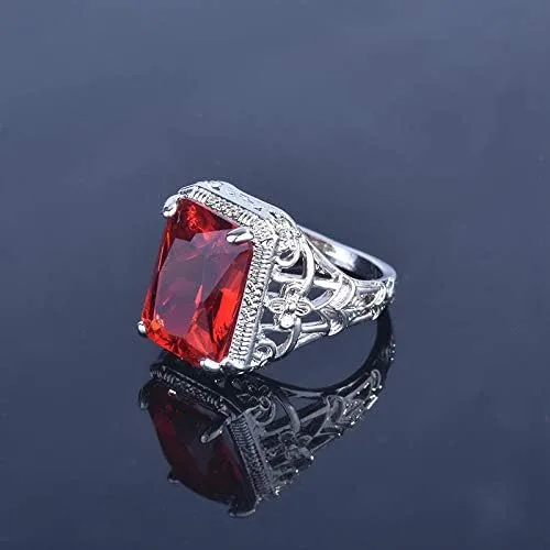 Vista 4 de Elegant Huge Tanzanite 925 Silver Ruby Ring Emerald-Cut AAA CZ Engagement Ring Red Oversized Rectangular 3A Zircon Engagement Ring for Women