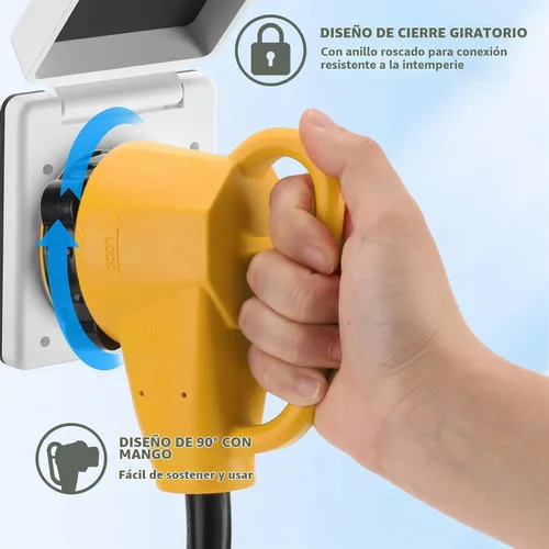 Vista 3 de Enchufe de bloqueo giratorio de 50 amperios macho a 50 amperios con bloqueo de 90 grados, adaptador de RV hembra para cable de extensión RV de 50
