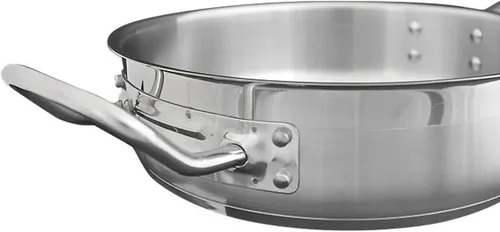 Vista 4 de TrueCraftware - Sartén de acero inoxidable de 3 cuartos de galón con tapa y mango hueco soldado- Utensilios de cocina para cocinero, sartén