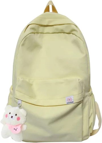 Vista 8 de Eagerrich Mochila Estética Mochila Bonita Útiles Escolares Bolsa para Laptop para Adolescentes Niñas Mujeres Estudiantes Color Sólido, Beige