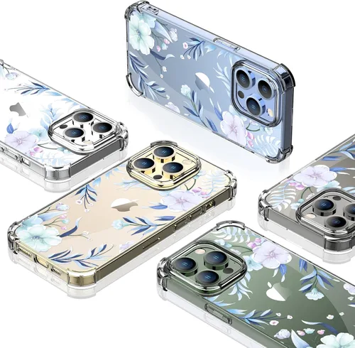 Vista 7 de Funda con diseño de patrón de flores diseñada para iPhone 13 Pro Max [con protector de pantalla], funda transparente floral para teléfono de mujer a