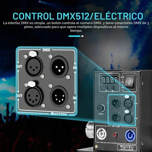 Vista 3 de MOKA SFX Máquina de chorro de CO2 con manguera de 20 pies DMX 512 Control Cañón de CO2 Máquina de niebla Efectos de escenario profesional
