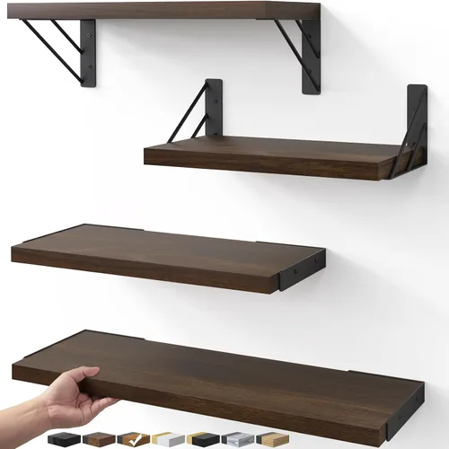Vista 17 de BAYKA Estantes flotantes montados en la pared, estante de pared flotante de madera para libros y decoración, exhibición y organizador que ahorra
