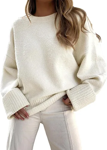 Vista 41 de LOGENE Suéter de gran tamaño para mujer, cuello redondo, manga larga, suave, mullido, suéter de punto 2025 para otoño e invierno