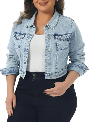 Vista 9 de uxcell Chaquetas de mezclilla cortas con botones de talla grande para mujer con costuras 2025
