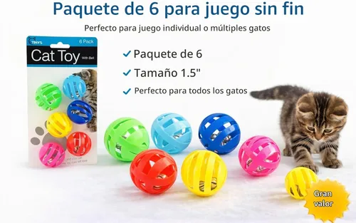 Vista 5 de bulk buys Juego de juguetes para gatos con bolas con campanas, razas medianas