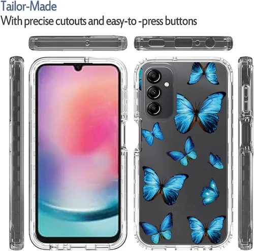 Vista 5 de Funda para Galaxy A24 4G, Samsung A24 4G SM-A245F con protector de pantalla de vidrio templado, funda protectora de cuerpo completo transparente
