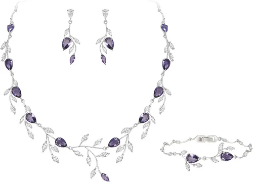 Vista 18 de Cubic Zirconia Drop Leaf Vine Wedding Prom Jewelry Set for Bride Bridesmaid