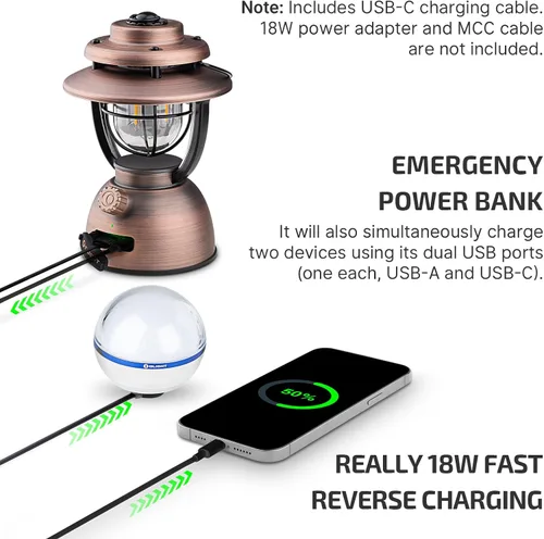 Vista 6 de OLIGHT Olantern Classic 2 Pro - Linterna de campamento con control de aplicación, linterna LED recargable de 300 lúmenes con fuentes de luz duales