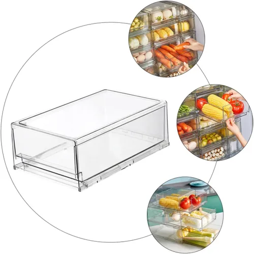 Vista 6 de Caja para refrigerador, cajones extraíbles, organizador de latas, contenedor de almacenamiento para refrigerador, despensa grande de almacenamiento