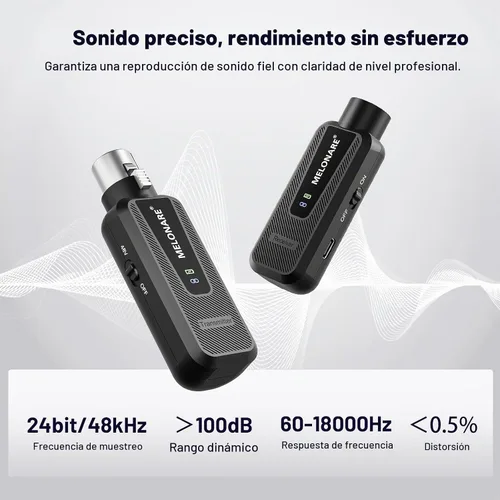 Vista 3 de MELONARE Adaptador de micrófono inalámbrico UHF 900 MHz XLR MX-1 Transmisor y receptor XLR inalámbrico, rango de 164 pies, alimentación fantasma