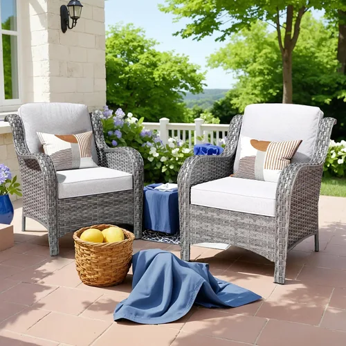 Vista 24 de Juego de muebles de exterior para patio, silla y sofá (ratán marrón, beige, 3 piezas)