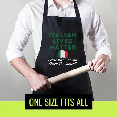 Vista 5 de Delantal negro de comida - Funny Italian Lives Matter Cook Novedad Italia Bandera Camiseta Negro Delantales de cocina, Negro