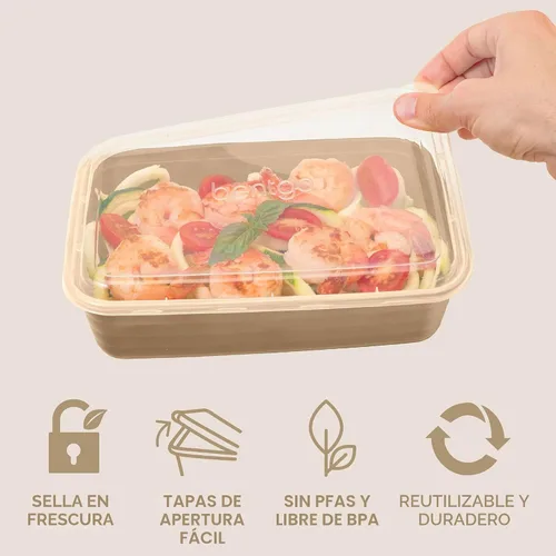 Vista 4 de Bentgo Prep - 20 piezas de contenedores reutilizables para preparación de comidas con 1 compartimento y tapas, materiales libres de PFAS y BPA