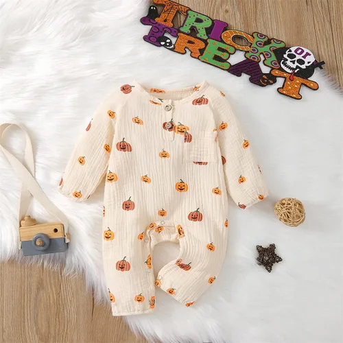 Vista 114 de Disfraz de Halloween para bebé niño y niña, mameluco de manga larga con diseño de calabaza, mameluco para Halloween