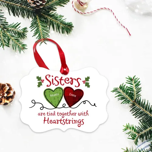 Vista 3 de Gossby Adorno de Navidad personalizado para hermanas y corazones – Regalo de Navidad personalizado para hermanas del alma para mujeres con diseño, 2
