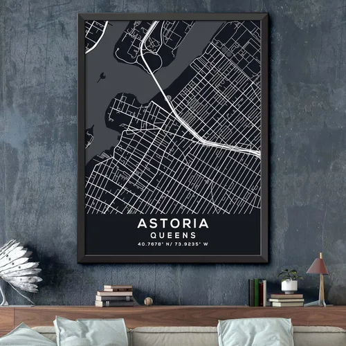 Vista 2 de Generic Impresión artística mapa de pared de Astoria, reinas, noche (16 x 20) para sala de estar