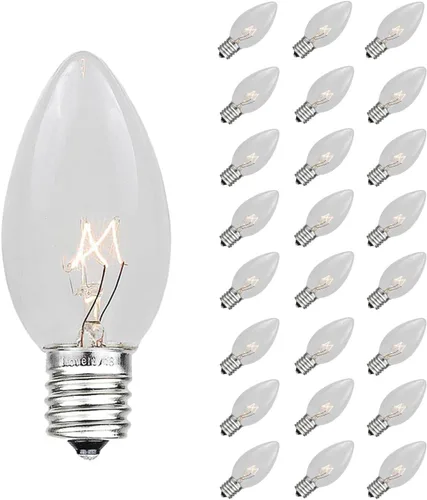 Vista 10 de Novelty Lights Paquete de 5 bombillas de repuesto C7 para exteriores, transparentes E12 Candelabra Base, 5 Watt, Transparent Incandescent Lamps