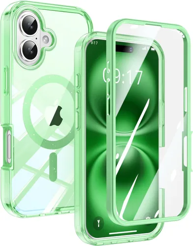 Vista 28 de Funda magnética brillante para iPhone 14/13, [Protector de pantalla integrado] [Compatible con Magsafe] Funda protectora de teléfono con parachoques