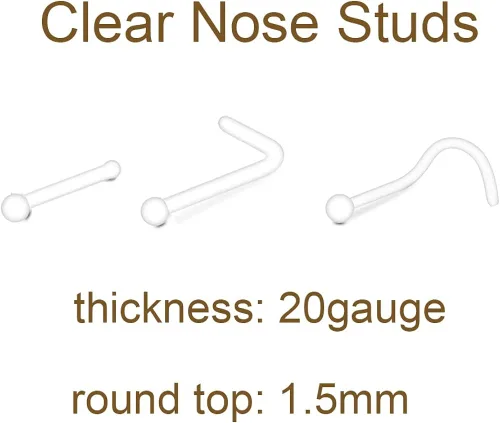 Vista 2 de MODRSA 18g 20g Small Clear Nose Rings Studs Retainer for Work Surgery Flexible L Shaped Nose Screw Round Flat Top Bone Skin Color Plastic Nostril