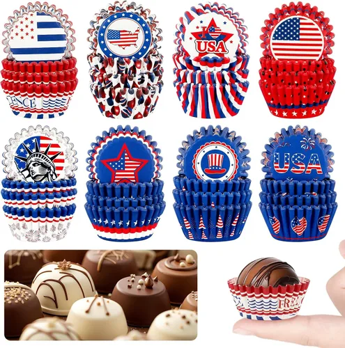 Vista 11 de AUGSUN 800 piezas de mini moldes para cupcakes de Navidad, envolturas para cupcakes con diseños de Santa, muñeco de nieve, bosque, moldes mini